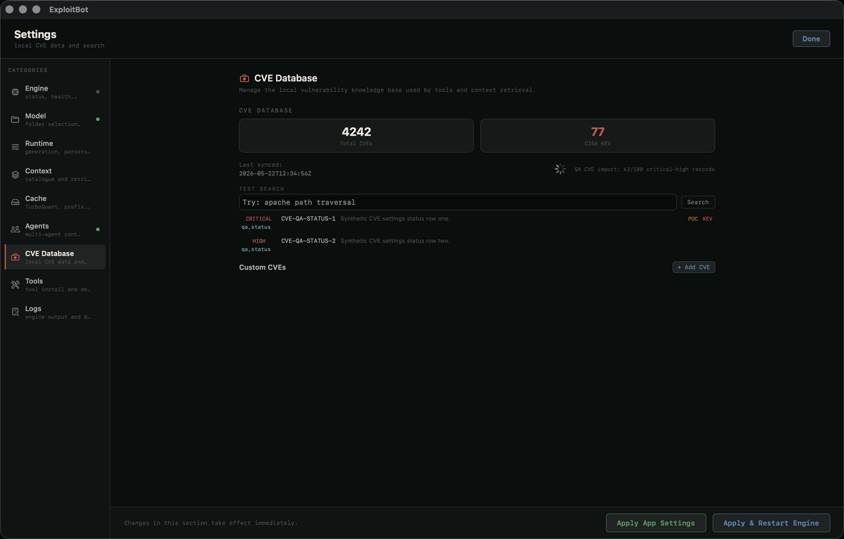 CVE settings import status