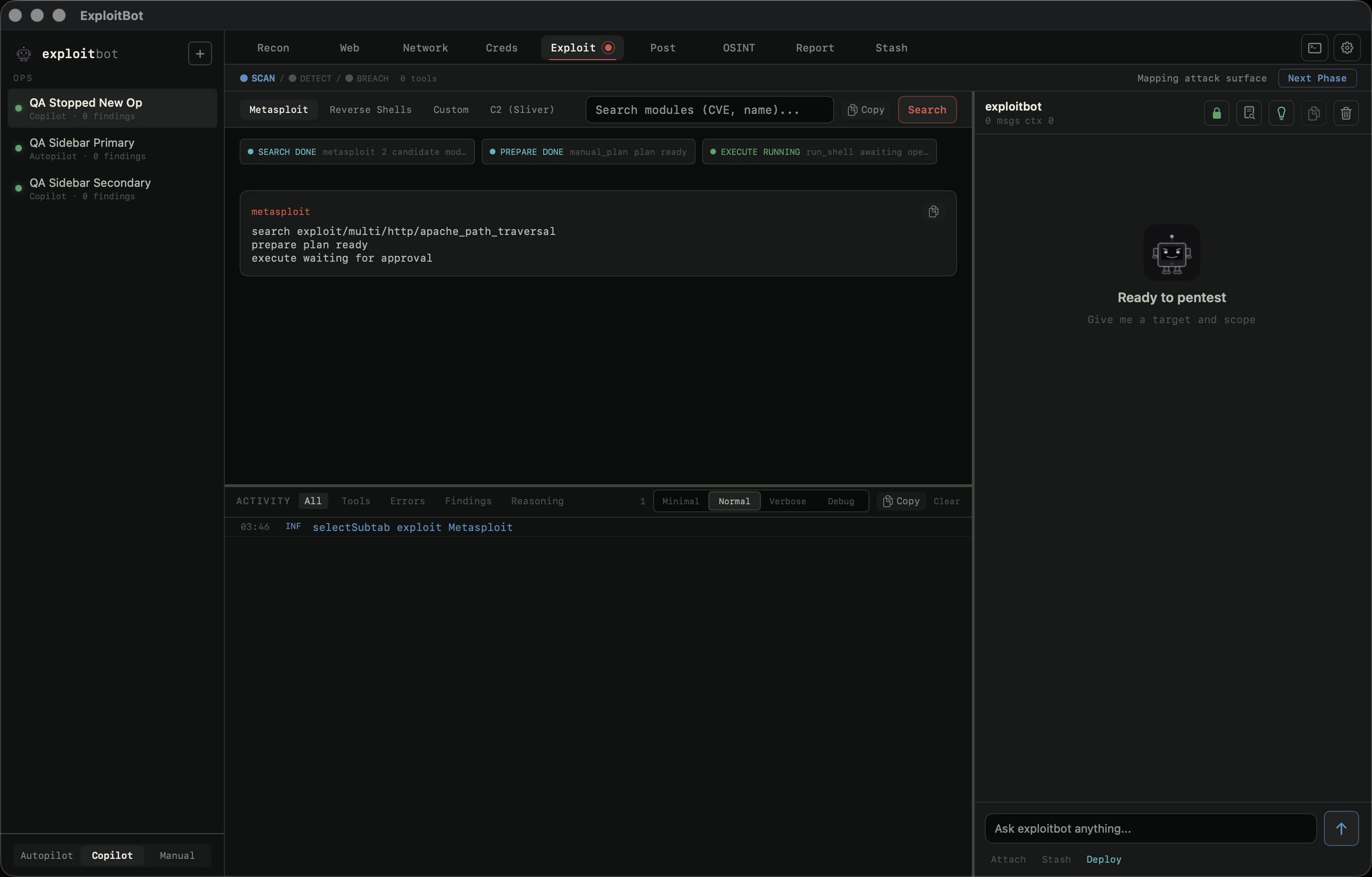 Exploit tab search prepare execute workflow
