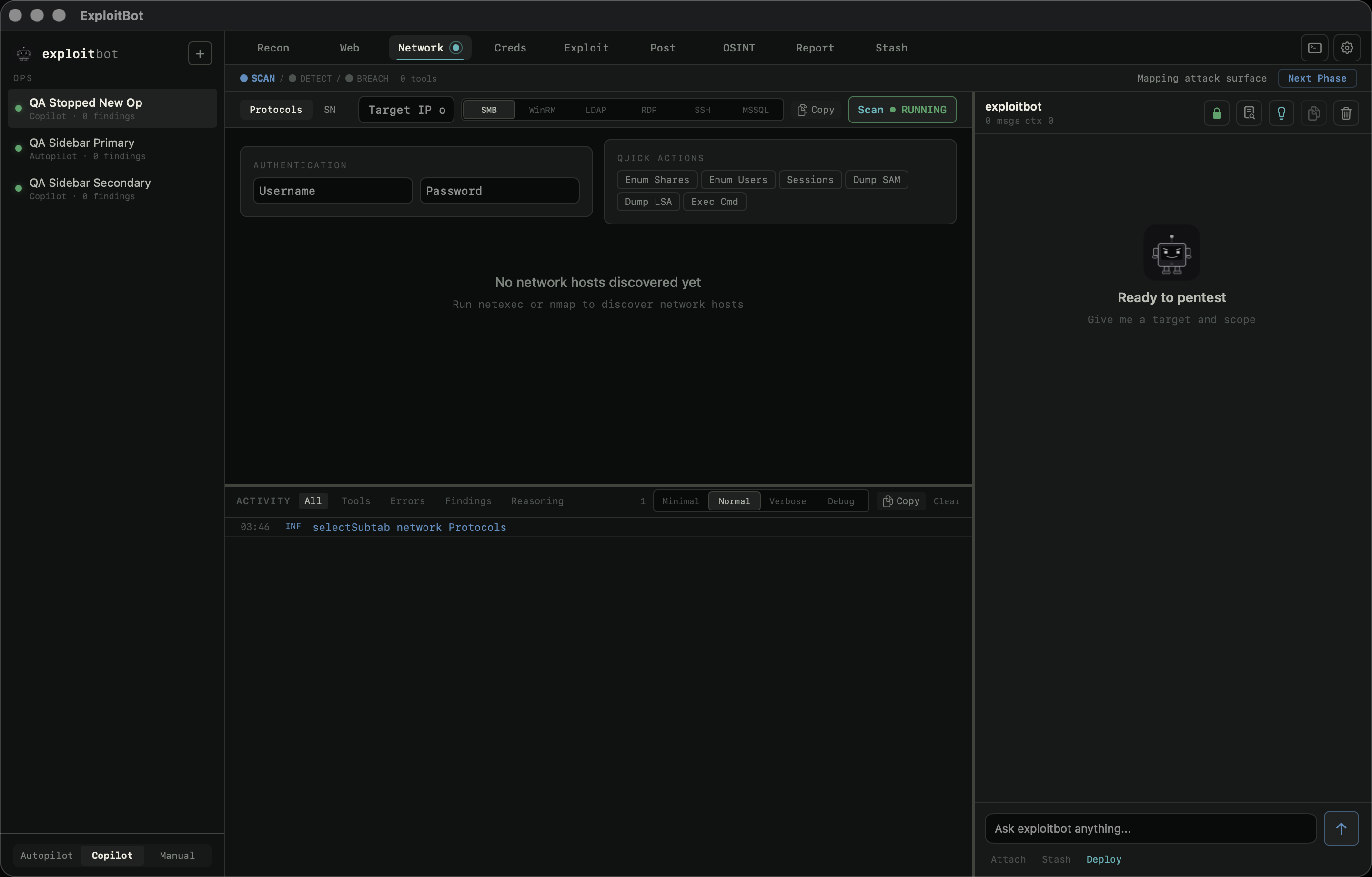 Network protocol tab running