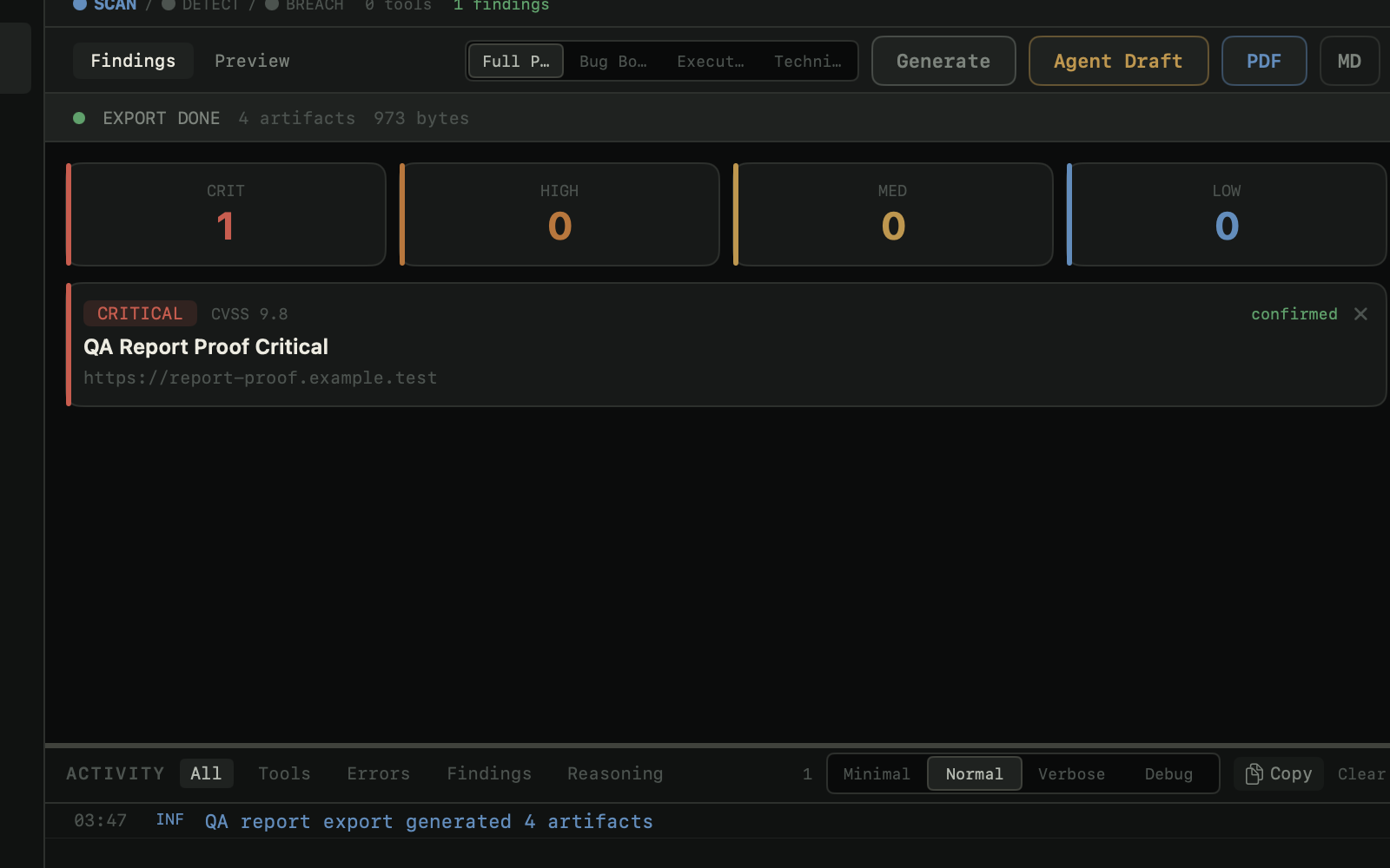 Report export status