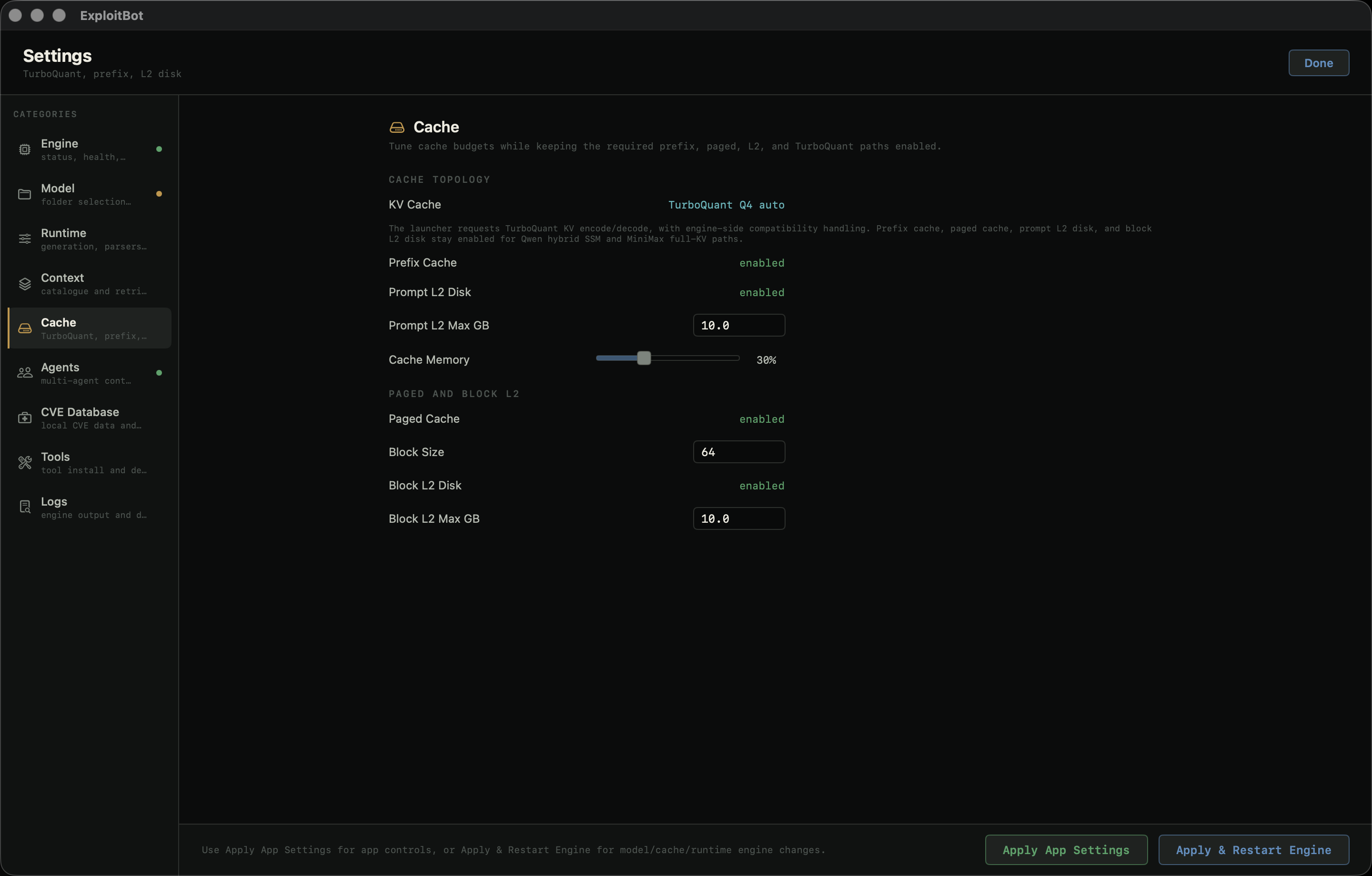 Runtime cache topology settings
